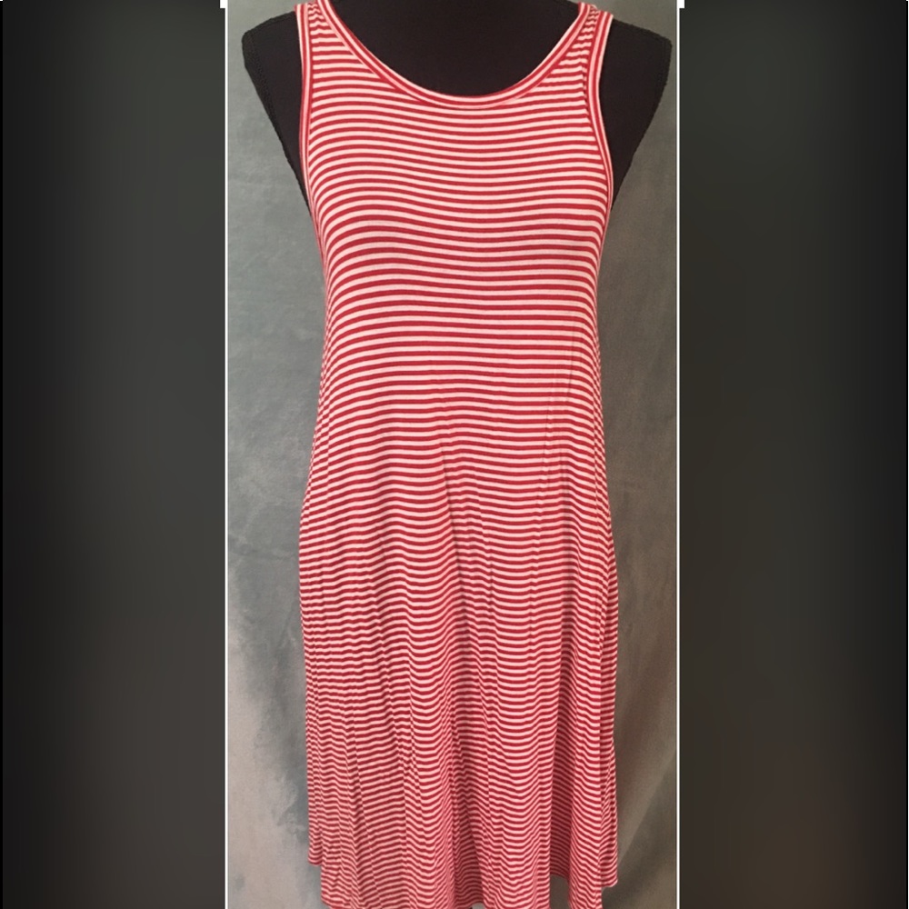 Faded Glory Red & White Striped Tank Dress Sz 8/10